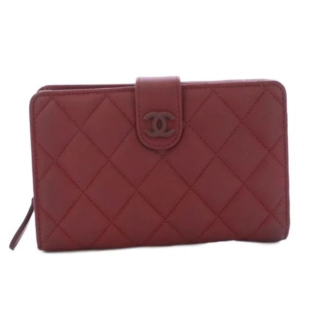 Chanel Quilted Lambskin Bifold Wallet CC Logo Bordeaux in Burgundy Lambskin from The Reluxe