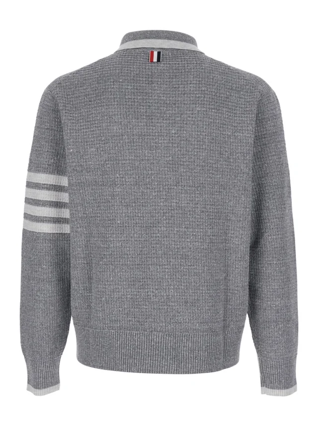 Thom browne Grey Polo with 4-Bar Detail on the Sleeve in Wool and Silk Blend for Men in Grey 100% Cotton, photo 2 of 2 from Gaudenzi Boutique