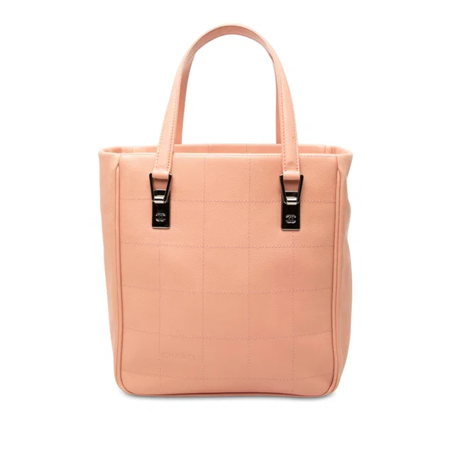 Pink Chanel CC Chocolate Bar Caviar Tote in Brown Caviar leather from Designer Revival