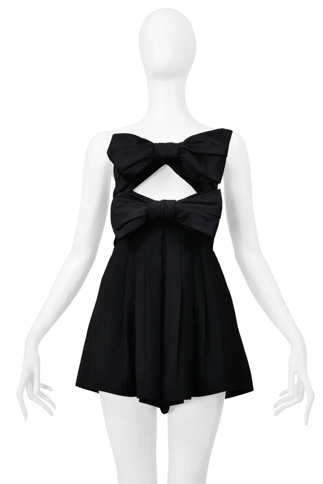 Saint Laurent Black Romper With Bows And Cutout 2019 in Black Silk from Resurrection Vintage