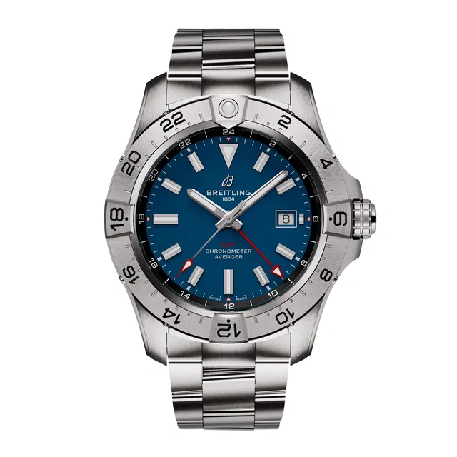 Breitling Avenger Automatic GMT 44mm Mens Watch Blue Stainless Steel in blue from WatchesOfSwitzerland