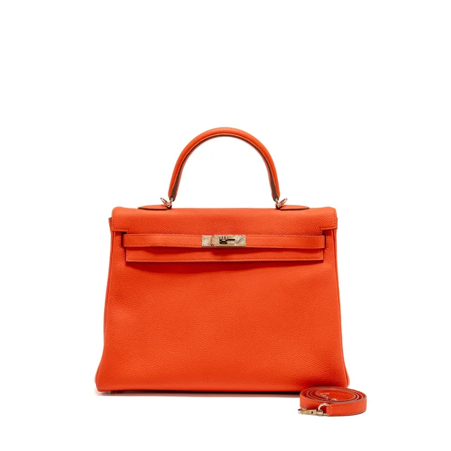 Hermès kelly 35 togo capucine SHW stamp X in Togo leather from EMIER