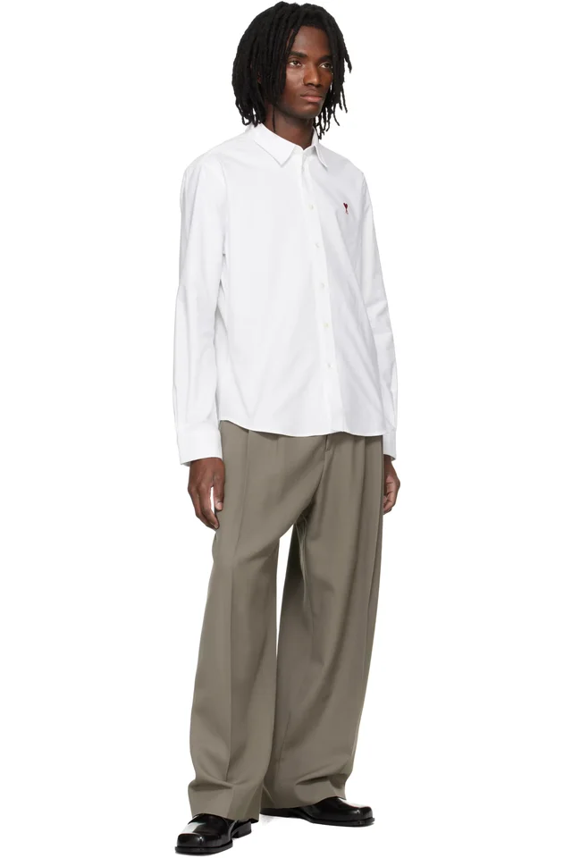 AMI Paris White Classic Long Sleeve Button-Down Collar Embroidered ADC Shirt, photo 4 of 4 from SSENSE
