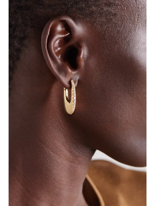MELISSA KAYE Lulu medium 18-karat gold diamond hoop earrings - gold - One Size in Metallic 80% 750/1000 yellow gold 20% Diamond, photo 2 of 3 from NET-A-PORTER (Canada)