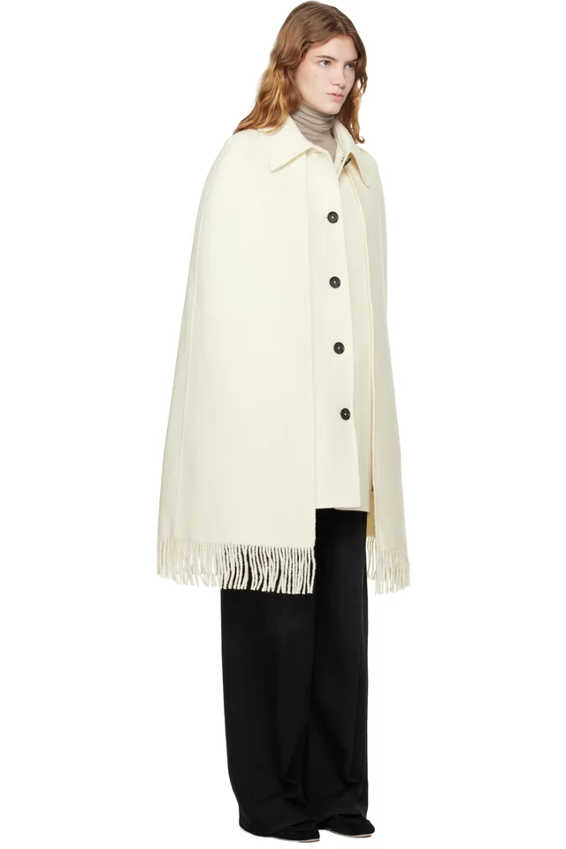TOTEME Off-White Fringe Cape Coat, photo 2 of 4 from SSENSE