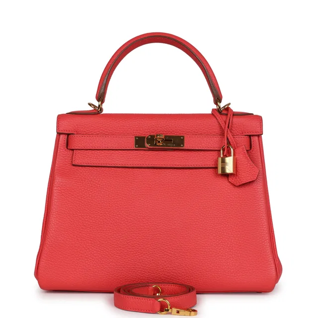 Hermès Kelly Retourne 28 Rose Jaipur Clemence Gold Hardware in Pink Clemence leather from Madison Avenue Couture