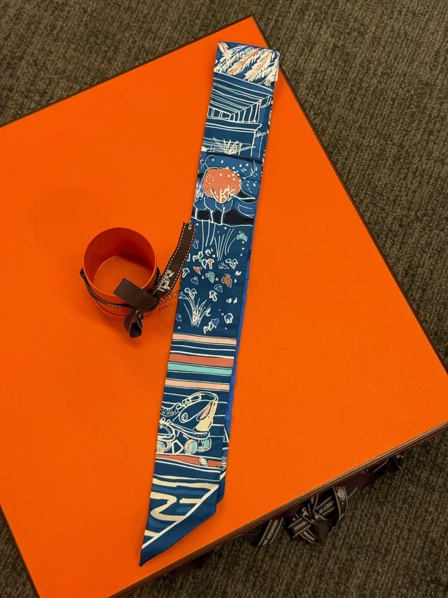 Hermès Twilly - Blue Multicolour Graphic Print in Blue Silk from Luxury Promise
