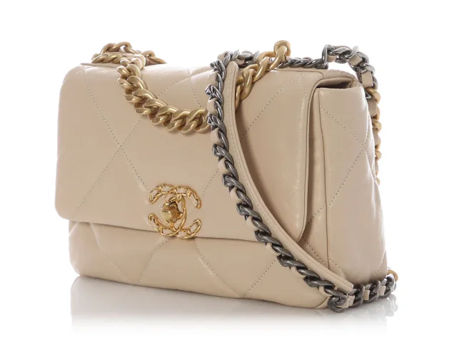 Chanel Small Beige Quilted Calfskin 19 Flap in Beige Calfskin from Ann's Fabulous Finds, photo 4 of 10