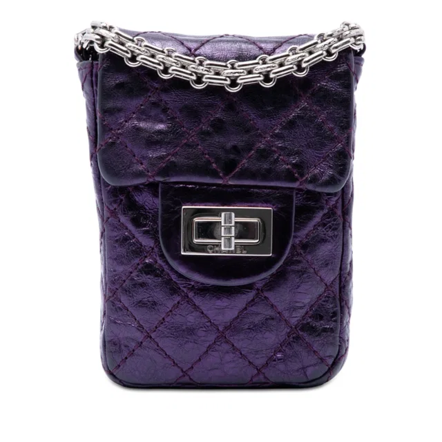 Purple Chanel Quilted Metallic Aged Calfskin Reissue 2.55 Phone Holder in Purple Calfskin from Designer Revival