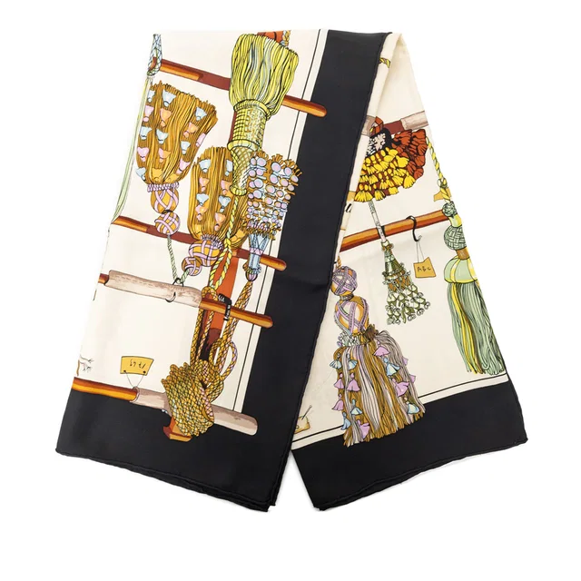 White Hermès Passementerie Silk Scarf 90 Scarves in White Silk from Designer Revival