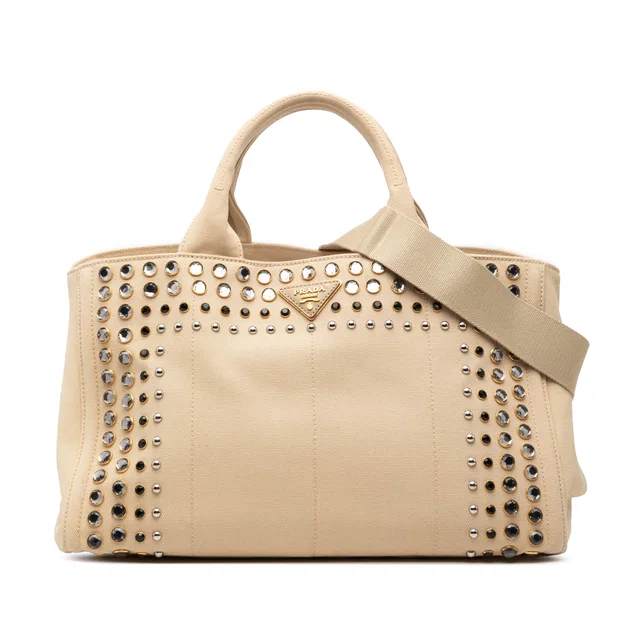 Beige Prada Canvas Canapa Bijoux Satchel in Beige Canvas from Designer Revival