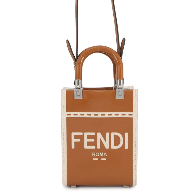 Fendi Sunshine shopper Brown/Ivory8BS051 Canvas Size Mini in Brown Canvas from GALLERY RARE