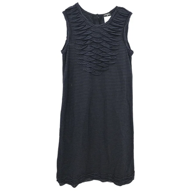 Chanel Sleeveless Dress Black #38 in Black Nylon from AMORE Vintage Tokyo