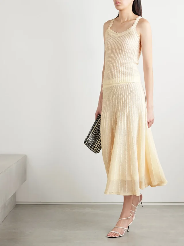 KHAITE Ennio scalloped pointelle-knit tank in Beige, photo 2 of 2 from NET-A-PORTER (Canada)