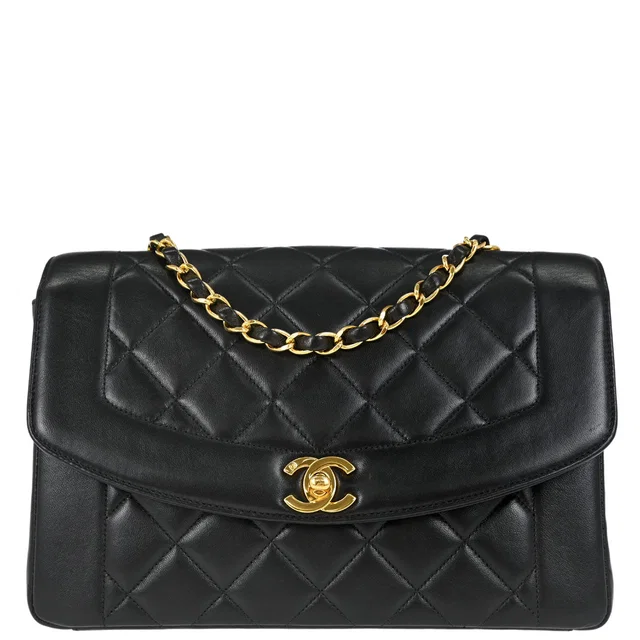 Chanel 1996-1997 Black Lambskin Medium Diana Shoulder Bag in Black Lambskin from AMORE Vintage Tokyo