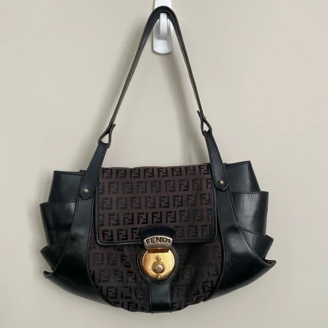 Fendi Zucchino Compilation Shoulder Bag Brown Leather Canvas Fair Condition in brown|red Canvas from Poshmark, photo 1 of 1