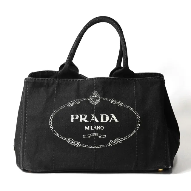 Prada Canapa M Tote Bag Canvas Black in Black Canvas from The Reluxe