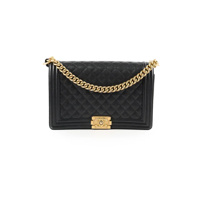 Chanel New Medium Boy Bag Black in Black Caviar leather from The Purse Affair