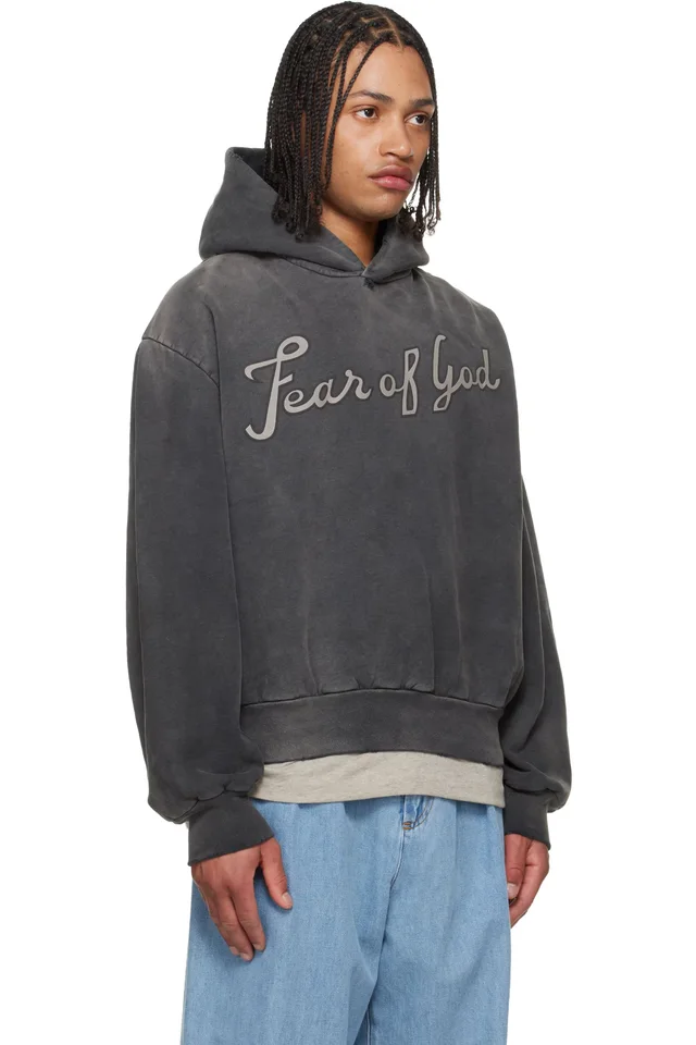 Fear of God Black '26' Classic Half Raglan Hoodie, photo 2 of 4 from SSENSE