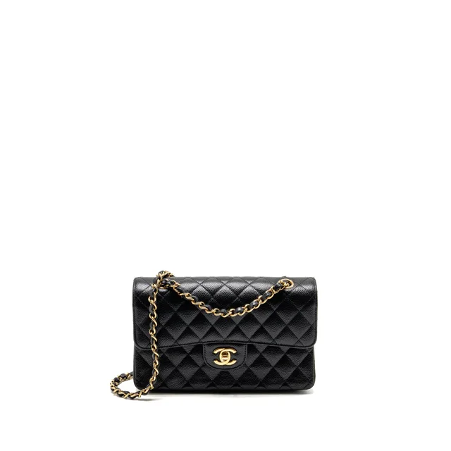 Chanel Small Classic Double flap bag caviar black GHW (Microchip) in Black Caviar leather from EMIER