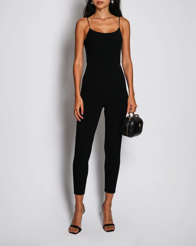 Chanel Black Sleeveless Jumpsuit with Black CC Button Size FR 36 (UK 8) in Black Silk from Sellier