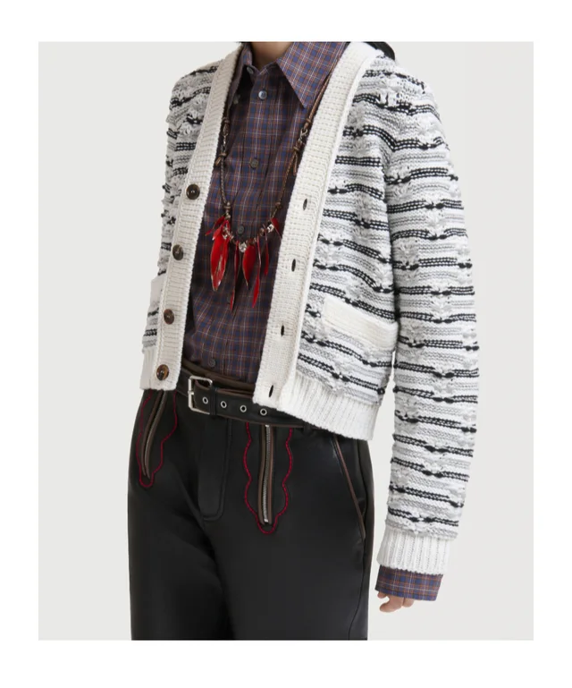 Marni White and blue mixed stitch wool cardigan, photo 2 of 4 from SENSER
