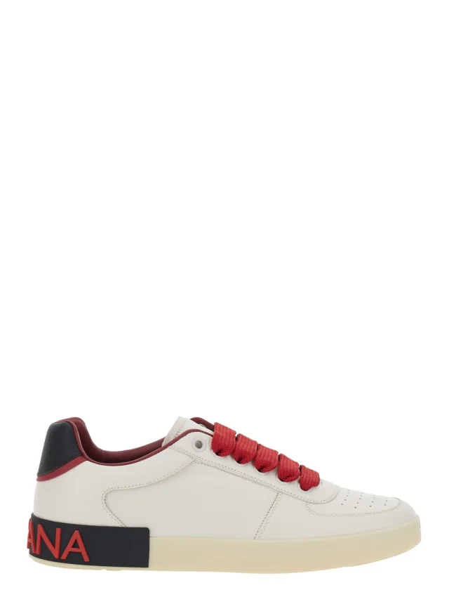 Dolce e gabbana 'Portofino Custom' White Low Top Sneakers with Contrasting Heel and Logo Lettering in Leather for Men in White 90% Lamb 10% Sheep from Gaudenzi…, photo 1 of 1