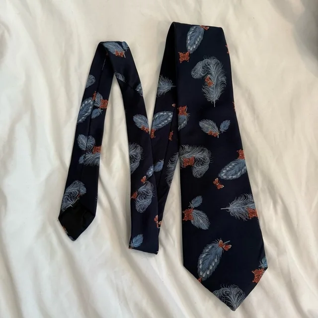 Omega Vintage Feather And Butterfly Pattern Tie in orange|blue from Poshmark
