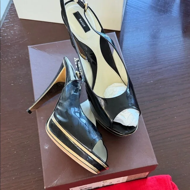 Bally Glossy Black Peep-Toe Heels in black from Poshmark