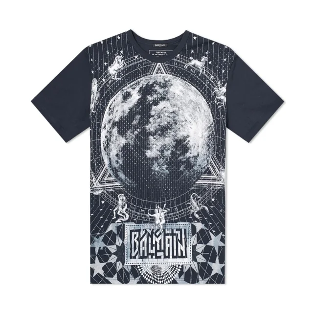 Balmain AW2018 Black Zodiac Short Sleeve T-Shirt in Blue Cotton from Designer Archives