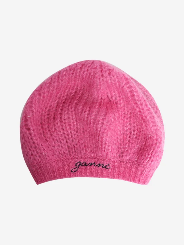 GANNI Pink knit beret in Pink Wool from Sign of the Times