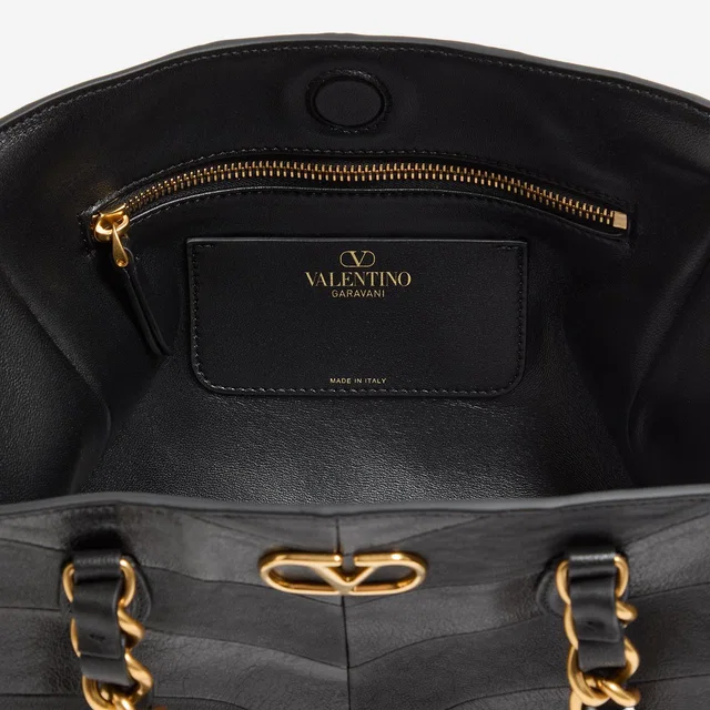 Valentino Garavani Chevron Patchwork Leather Shoulder Bag — Black in Black Leather from HEWI