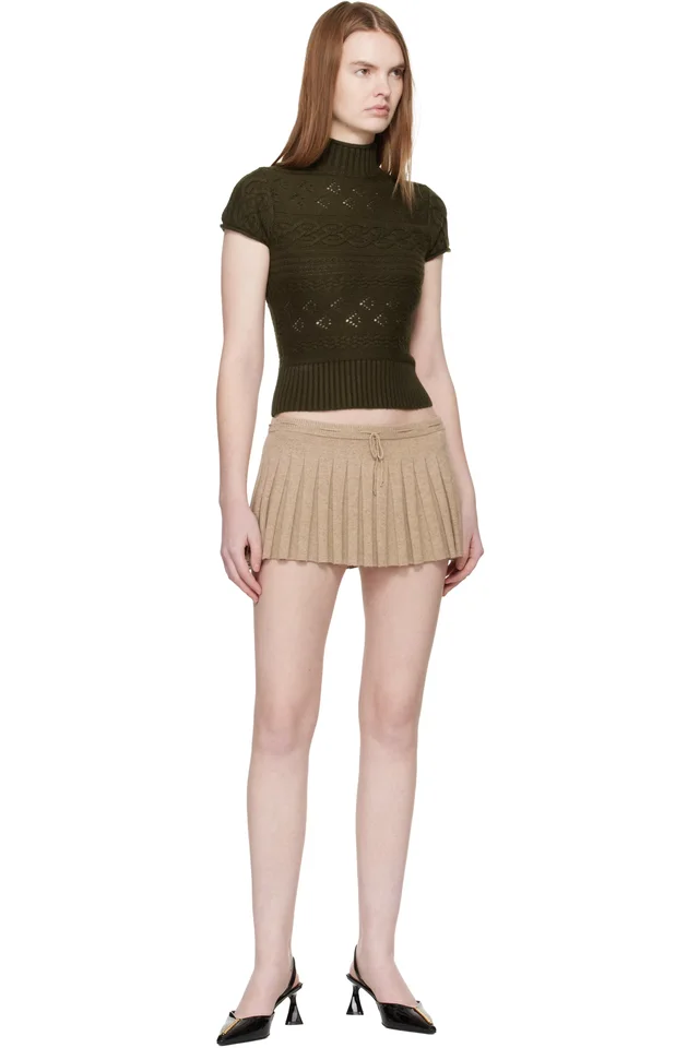 GUIZIO Khaki Vivienne Short Sleeve Cable Turtleneck, photo 4 of 4 from SSENSE