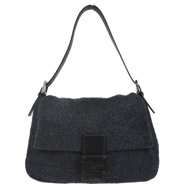 Fendi Black Wool Mamma Baguette Handbag in Black Wool from AMORE Vintage Tokyo