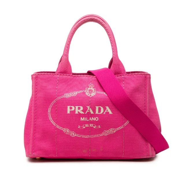Pink Prada Small Canvas Canapa Logo Tote Satchel in Pink Canvas from Designer Revival