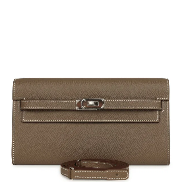 Hermès Kelly Wallet To Go Etoupe Epsom Palladium Hardware in Taupe Epsom leather from Madison Avenue Couture