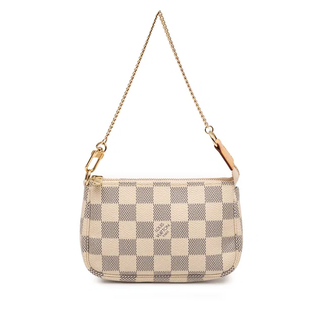 White Louis Vuitton Damier Azur Mini Pochette Accessoires Handbag in White Canvas from Designer Revival