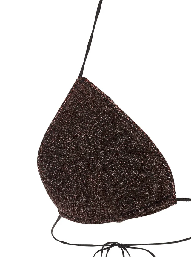 OSÉREE 'Lumiere' Brown Bikini with Triangle Top and Drawstring Closure in Tech Fabric for Women in Brown, photo 6 of 6 from Gaudenzi Boutique