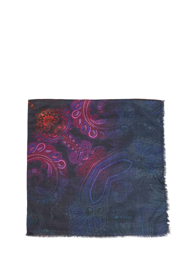 Etro Modal And Cashmere Jacquard Scarf — Navy Scarfs in Navy Cashmere from HEWI