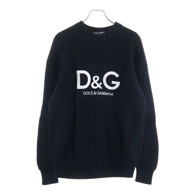 Dolce & Gabbana Logo Embroidery Wool Crew Neck Long Sleeve Knit Sweater in Wool from The Reluxe