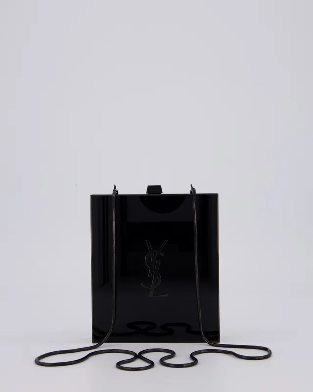 Saint Laurent Black Acrylic Tuxedo Box Bag with Chain in Black Resin from Sellier
