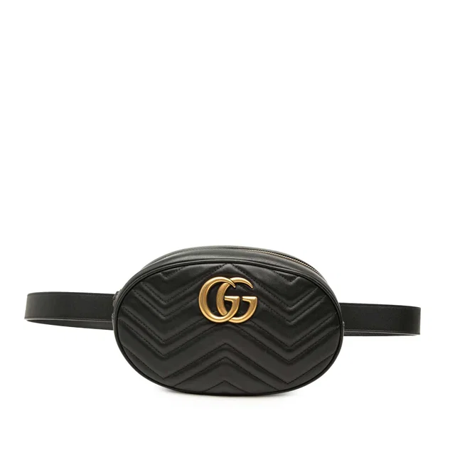 Black Gucci Large GG Marmont Matelasse Calfskin Belt Bag in Black Calfskin from Designer Revival