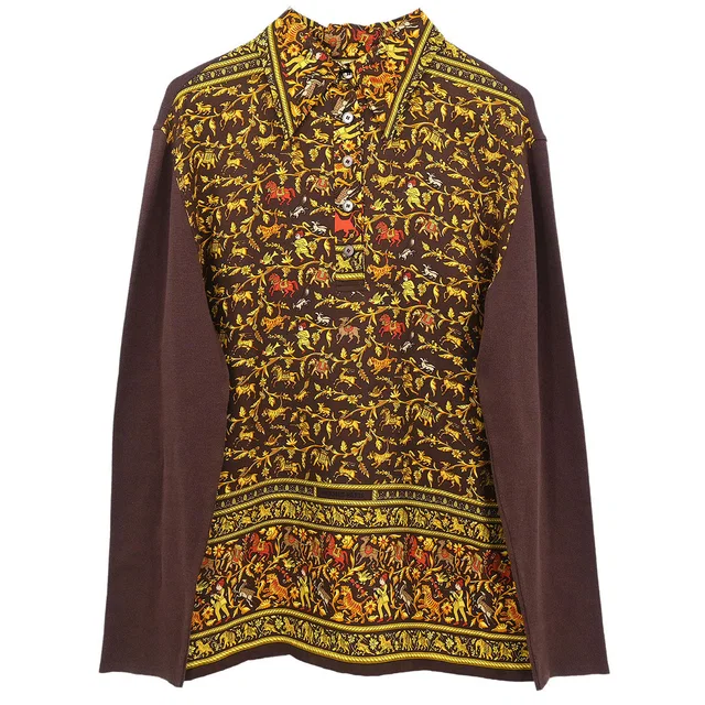 Hermès Twillaines Polo Shirt Top #M in Silk from AMORE Vintage Tokyo