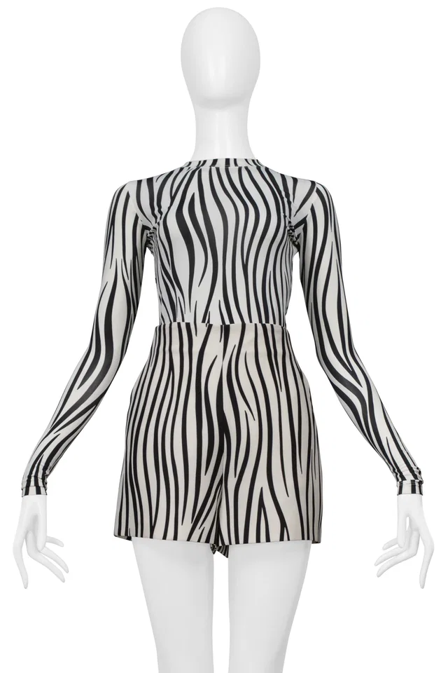 Valentino Garavani Black And White Zebra Striped Short Set in Black Wool from Resurrection Vintage