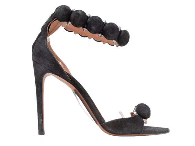 Alaia Ankle Strap Heeled Sandals Size 37.5 in Black Suede from Designer Revival
