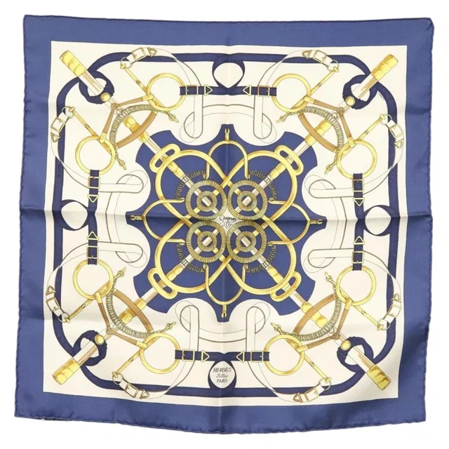 Hermès Carre 40 Scarf ""Eperon d’or"" Silk Blue Auth in Blue Silk from Luxury Promise