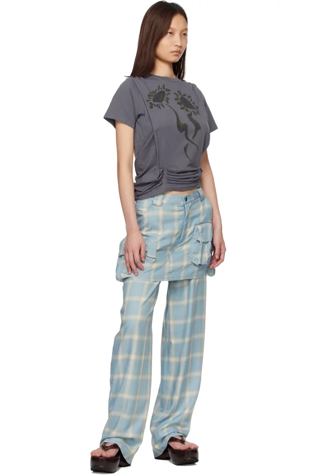 Collina Strada Blue Flannel Cargo Skirtpant, photo 4 of 4 from SSENSE