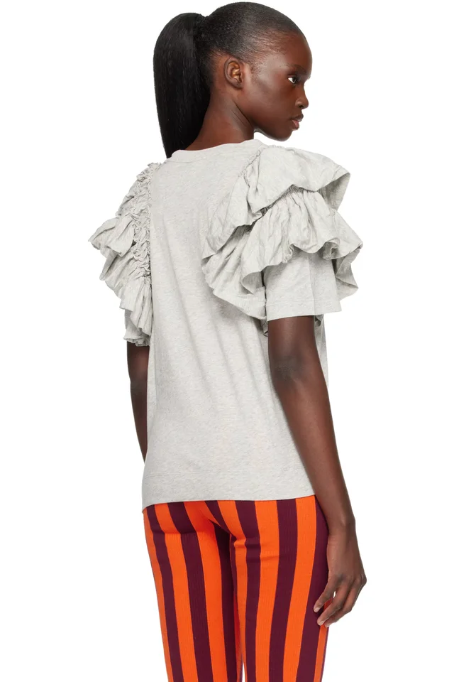 Dries Van Noten Gray Ruffled T-shirt, photo 3 of 4 from SSENSE