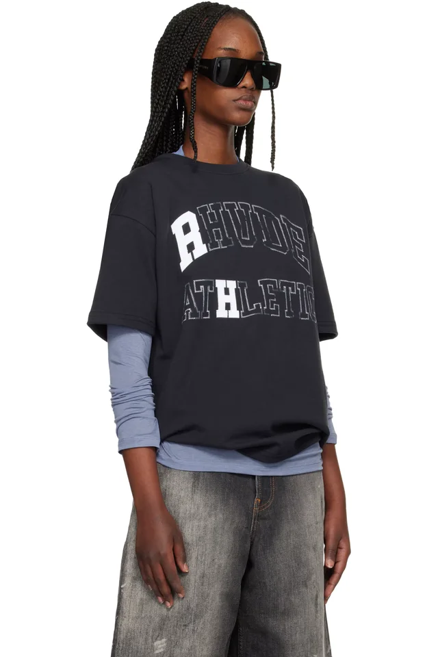 Black 'Rhude Athletic' T-shirt, photo 2 of 4 from SSENSE