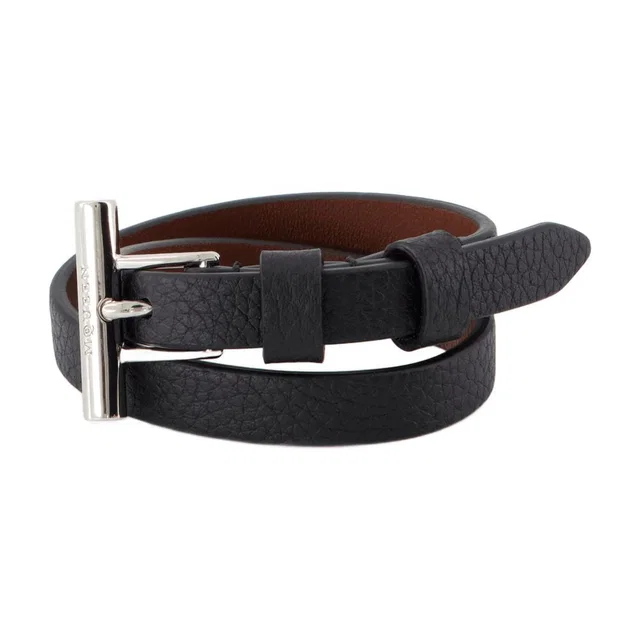 Alexander McQueen Cross-Bar Buckle Leather Belt — Black Calfskin in Black Calfskin from HEWI